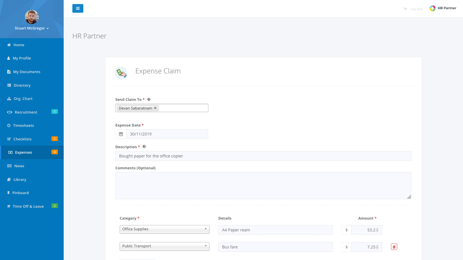 Expense Claims in HR Partner