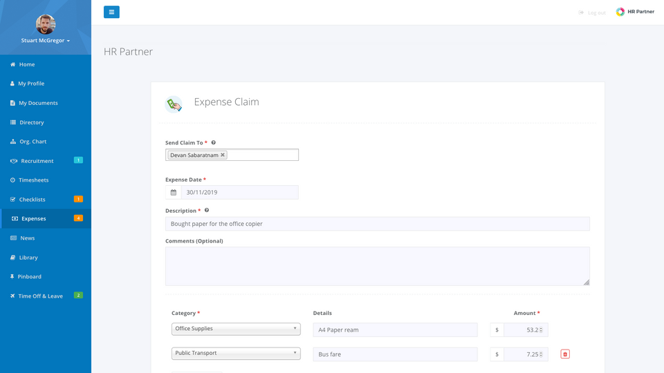 Expense Claims in HR Partner